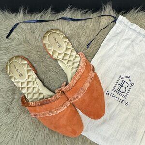 Birdies Ani Coral Pink Fringed Suede and Satin Slip On Mule | 39/8.5
